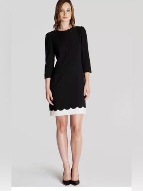 NWT Ted Baker London Payton Black and White Scallop-Trim Shift Dress Size 2